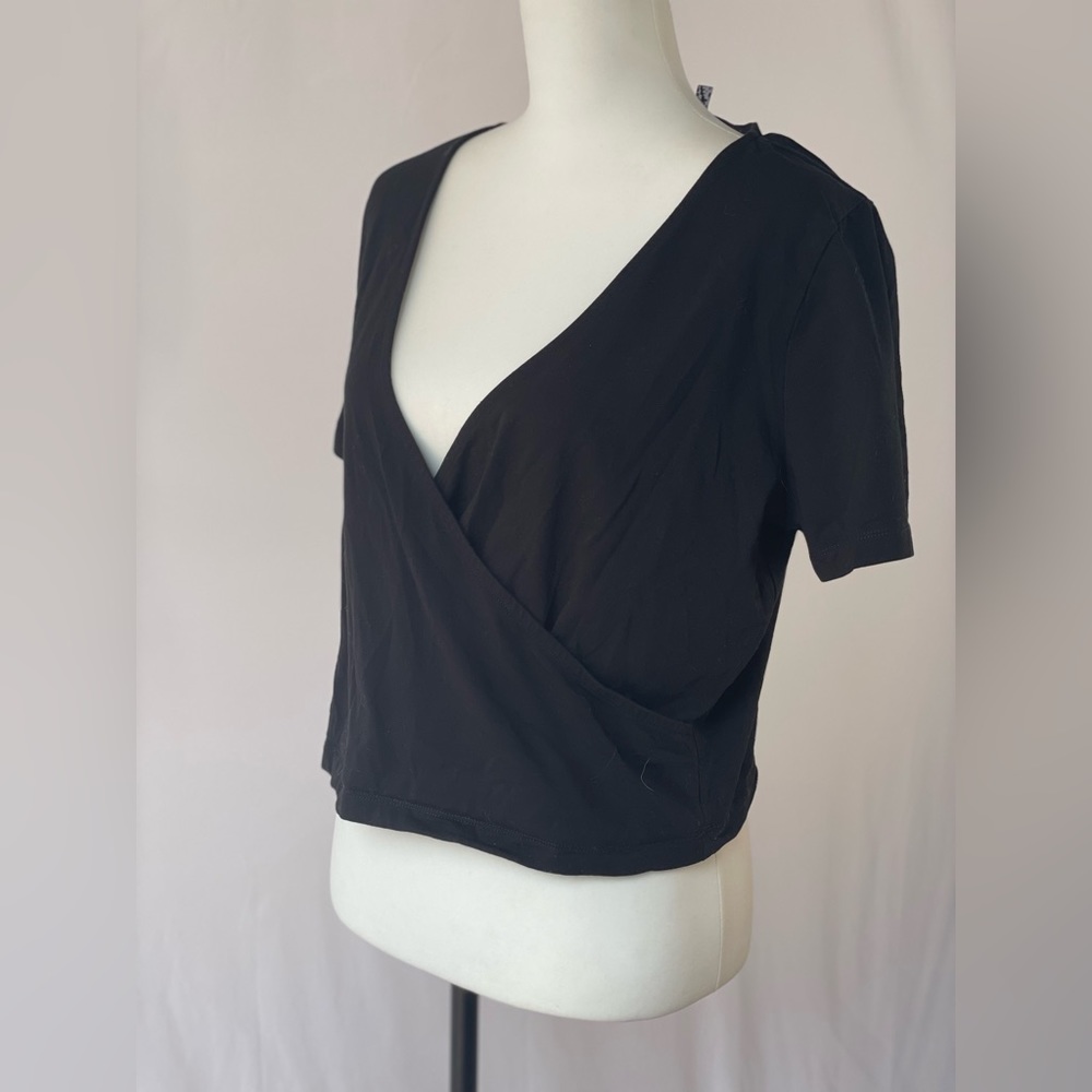 ASOS Black Crop Top, Faux Wraparound, size 18